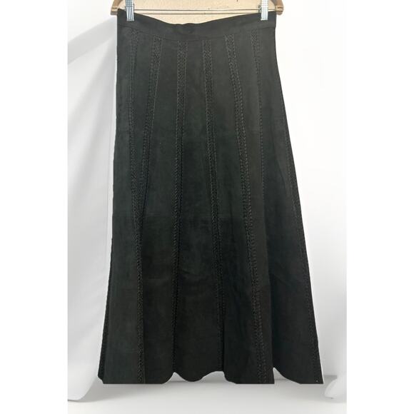 VTG Black Suede Maxi Skirt L Western Cowgirl Leather Flare Boho Rodeo Mark Alan - Picture 1 of 16